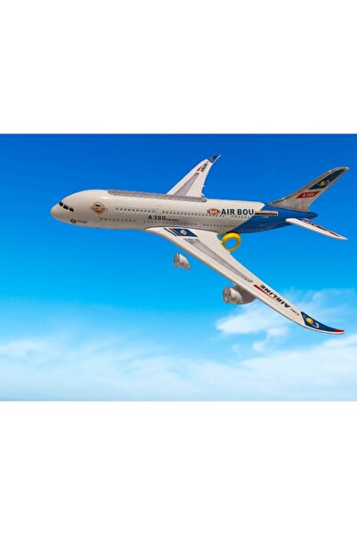 7LIFE Airbus A380 Toy Plane with Lights and Music, White and Blue, 44 cm
