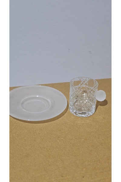 Turkish Store İstanbul 6-Piece Coffee Cup Set with Sandblasted Plates