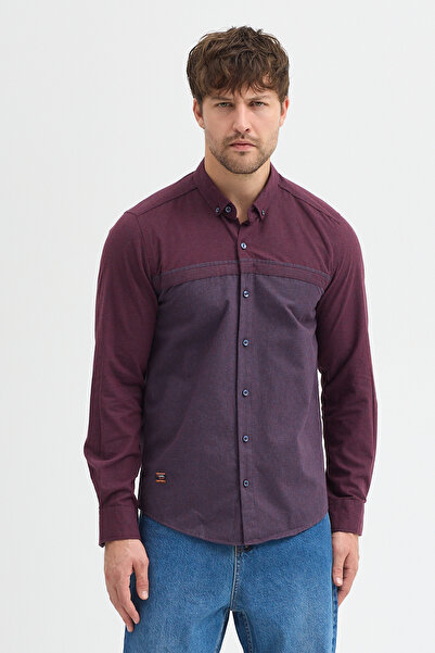 Cosplay Premium Slim Fit Wool Blended Contrast Piece Long Sleeve Shirt