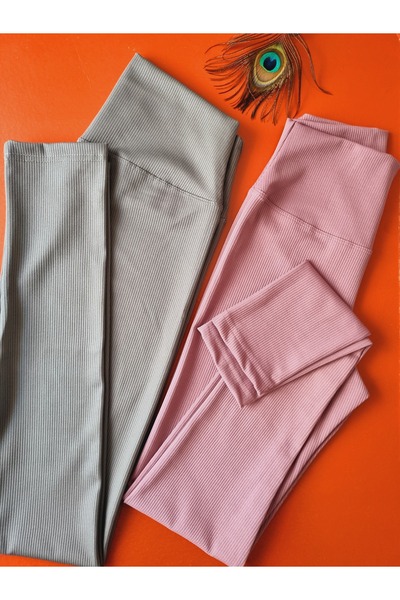 Demirsa Boutique Dalgıç material reiat din material elastic , 2 piese Light Plum și Çağla Green talie înaltă Colanți pentru femei