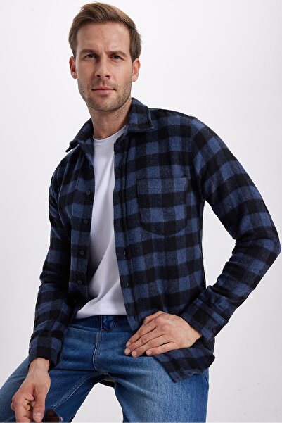 Tudors Men's slim fit long sleeve plaid checkered winter woodcutter shirt with pockets