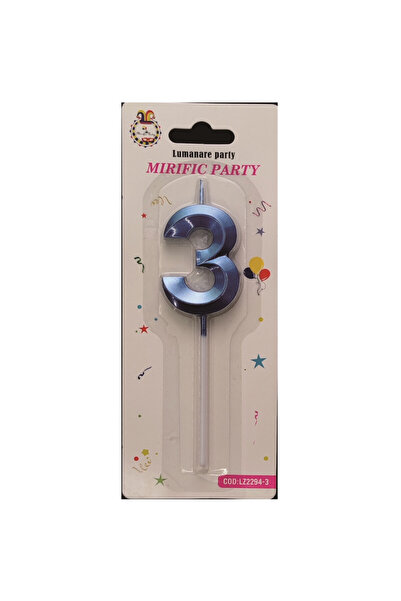 Mirific Party Metallic Blue Cake Candle, 5 cm, Number 3