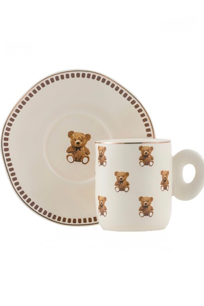 Bohem vitrin Ayıcık desenli 2 kişilik porselen fincan seti, 90 ml