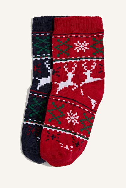 DeFacto Baby Boy New Year Themed Stitch-Free Pack Cotton Long Socks G3991A5Ns