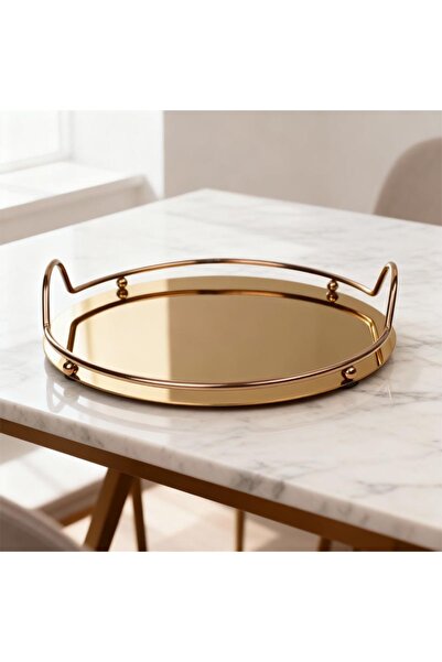 Generic Rose Gold Stainless Steel Round Serving Tray - 30 cm