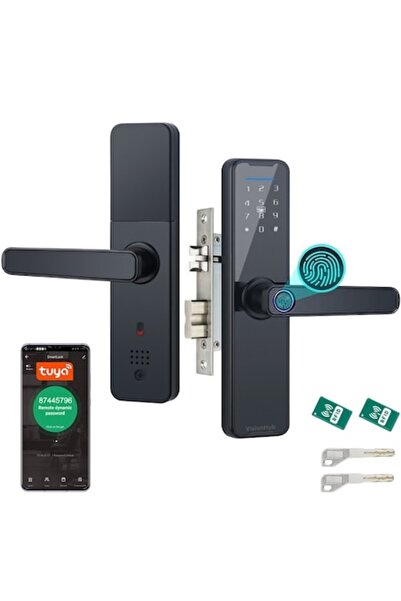 7LIFE Încuietoare inteligentă cu mâner — Kit complet pentru uși metalice, amprentă și telecomandă