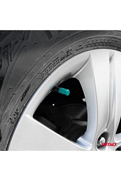 AMIO Set of 4 car valve caps, made of aluminum, Hexagon model, Green color