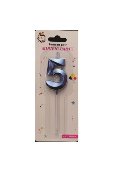 Mirific Party Cake candle, metallic blue, 5 cm, number 5