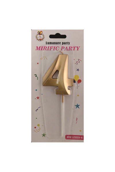 Mirific Party Lumânare pentru tort, culoare aurie metalică, 7 cm, numărul 4