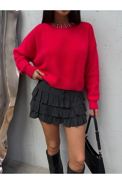 kenza'a Cardigan tricotat cu căptușeală din fleece cu detaliu de perle la guler