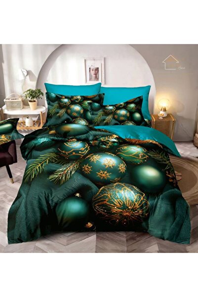 FIONNA.RO Finet Bed Linen 6 Pieces With Elastic 5D Christmas Pattern - Green Globes