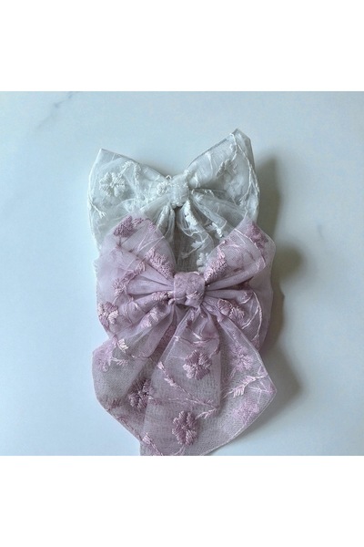 ALS Tasarım Dünyası White and Lilac Color Tulle Tail Model Clip-On Buckle Width:15 Length:17 cm