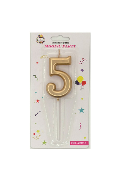 Mirific Party Gold cake candle, 7 cm, number 5