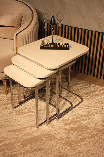 AlberoLife Kare Zigon Lüx 3'lü Zigon Sehpa (Kurulum Gerektirmez) KROM AYAK AY...