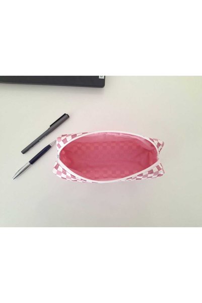 MB Pink Polka Dot Patterned Pen Holder - Duck Fabric - Single Compartment