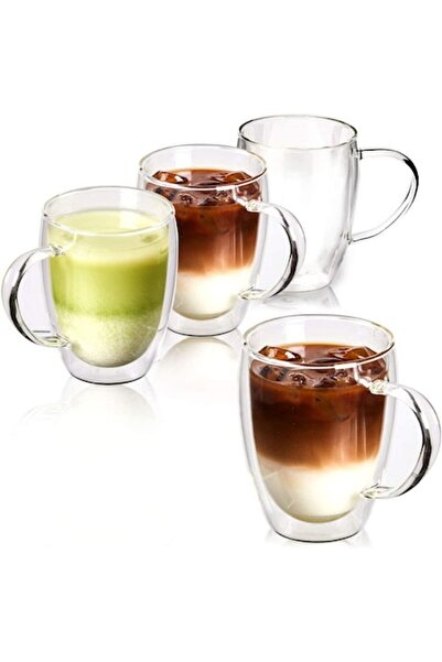 7LIFE Set of 4 double-walled 375 ml cups, borosilicate glass