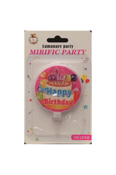 Mirific Party Pink multicolor cake candle, 8 cm, happy birthday