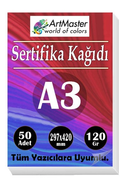 Artlantis A3 Sertifika Kağıdı 50 Adet 120 Gram Kalın Fotokopi Kağıdı Tüm Yazı...