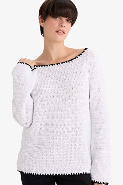 DeFacto Regular Fit Boat Neck Lace-Like Knit Knitwear Sweater G3316Ax25Au