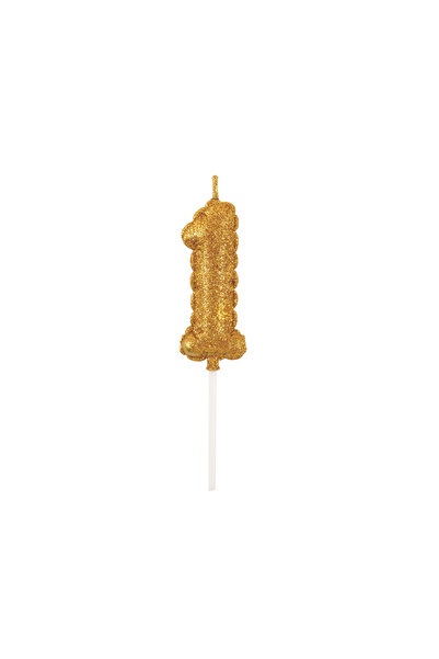 Mirific Party Gold glitter cake candle, 6 cm, number 1