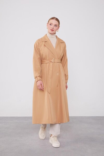 Levidor Camel Sleeve Rubber Detail Trench Coat