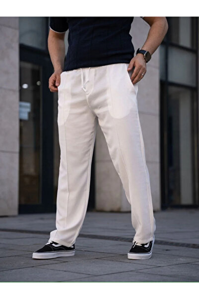 MODA Men's Linen Pocketed Stitched Jogger Buggy Pants Comfortable Fit - White