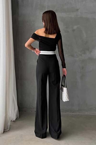 VİYAMOD Kadın Yüksek Bel Geniş Paça Siyah Palazzo Pantolon