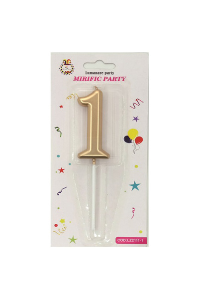 Mirific Party Gold number 1 cake candle, 7 cm