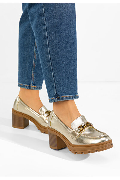 B T Shoes Nakata gold heeled loafers