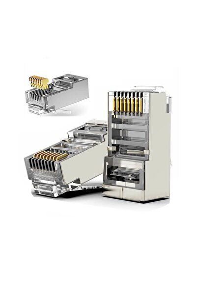 Derwell 10 Adet Yeni Nesil Metal Gold Plated Geçişli Cat5/Cat6 RJ45 Konnektör...