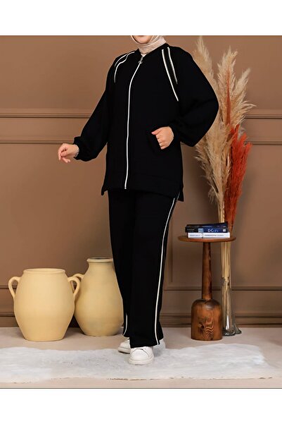 Şule Giyim Şerit Detay Fermuarlı İkili Takım