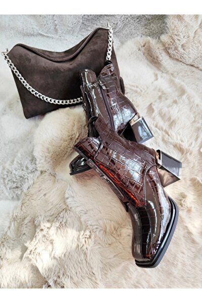 Of&Off Women's Croco Pattern Patent Leather Imported Boots