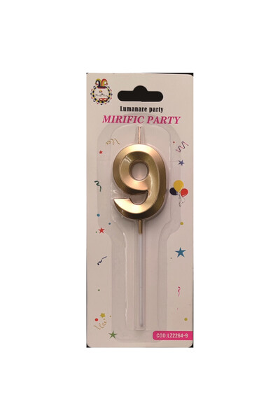 Mirific Party Cake candle, metallic gold, 5 cm, number 9
