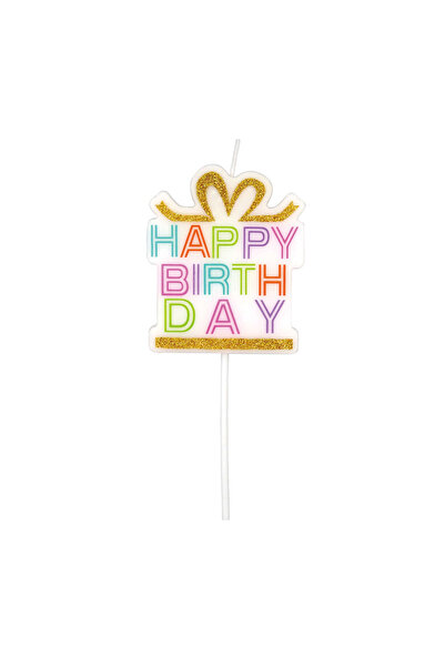 Mirific Party Gold glitter cake candle, 5.8 x 5 x 0.8 cm, "happy birthday"