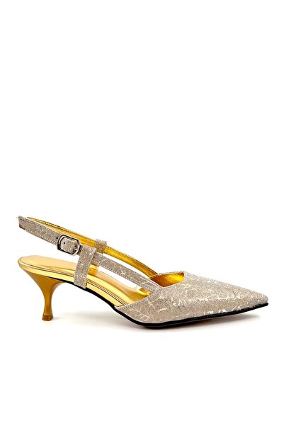 Desire Gold Shiny Evening Dress Heeled Shoes