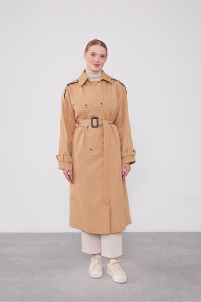 Levidor Camel Button Closure Trench Coat