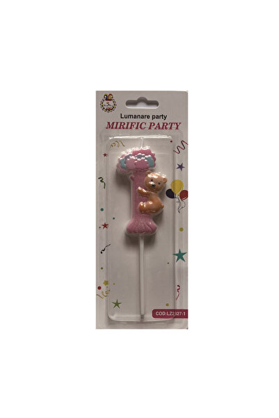Mirific Party Lumânare tort, roz, 15 cm, ursuleț de pluș, numărul 1