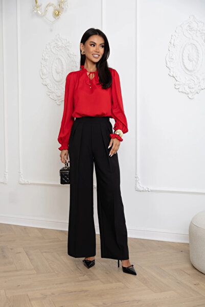 UniqueStore.ro Elegant red shirt with ruffles and neck cord