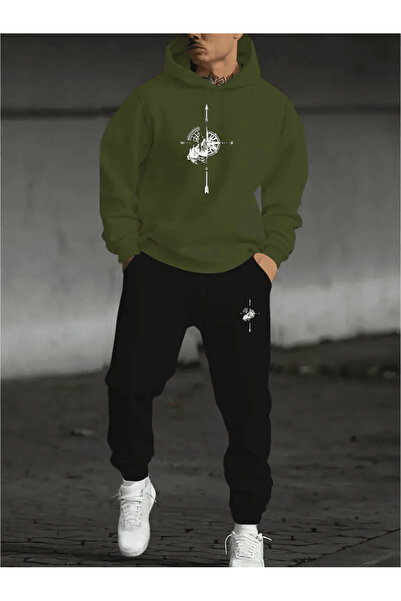 ALEYZA MODA طقم رياضي رجالي بتصميم رياضي مطبوع عليه رمز المسافر