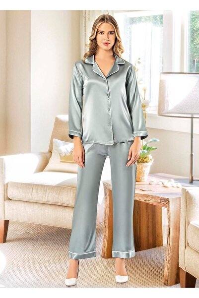 Nilay Women's Satin Pajama Set with Dowry Piping -2045