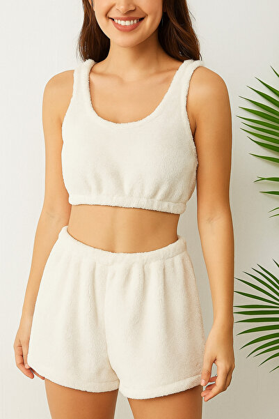 Misue Handmade Plush Shorts Crop Set, Welsoft Shorts Bustier Set, Ultra Soft Touch Shorts Set, Plush Home Wear