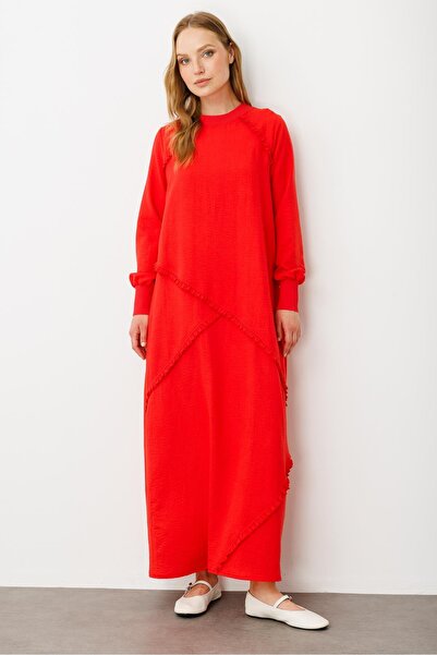 Micca Yumuşak Dokusu ve Zarif Detaylarıyla İpekçe Doku Ribanalı Özel Elbise-Mercan