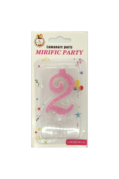 Mirific Party Lumânare roz cu sclipici pentru tort, 6 cm, numărul 2