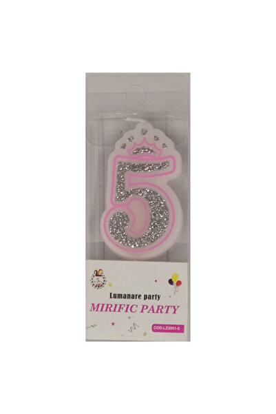 Mirific Party Lumânare roz pentru tort, sclipici argintiu, 6 cm, numărul 5
