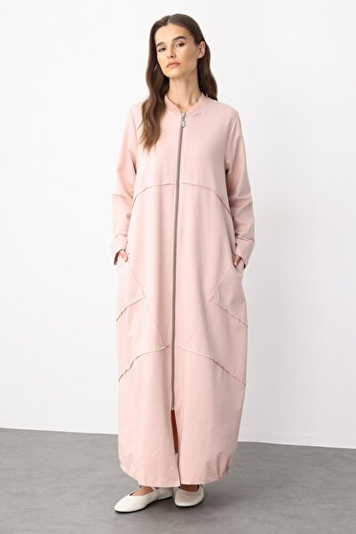 Micca Spor Dikiş Detaylı Döküm Pamuk Karışımlı Örme Kap/Ferace-Pudra