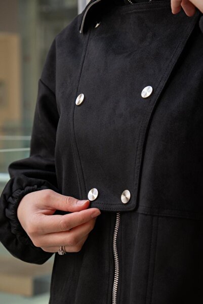 Nuss Mock Neck Zippered Nubuck Cap with Flap