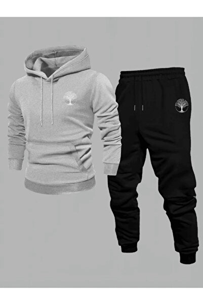 ALEYZA MODA Men's Tree of Life Printed Hooded Tracksuit Set