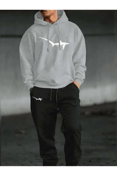 ALEYZA MODA طقم رياضي للرجال من Shark مطبوع بغطاء رأس