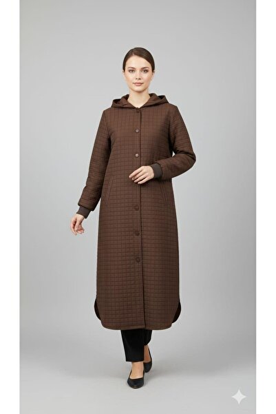 Micca Kare Jakar Kapitone Astar ile Mevsimlik Spor Zamansız Trench Kap-Kahve