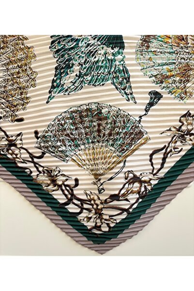 Yelpaze Desen Piliseli Saten Bandana Fular 50 x 50 cm